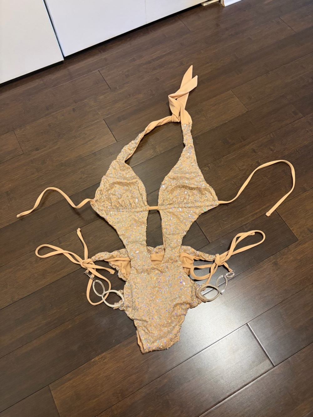 Beach Bunny Sequin Nude One Piece Monokini Swimsuit NWOT